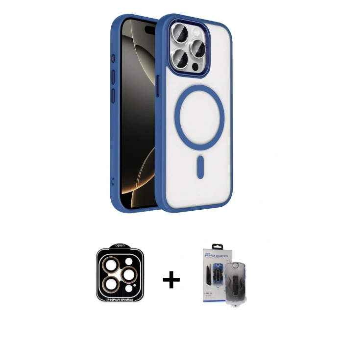 MARSİLYAN™- iPhone 15 Pro Max Kılıf Kıvılcım Prime - Siyah Vanessa Magic Hayalet Cam + PVD Metal Kamera Lens - TU
