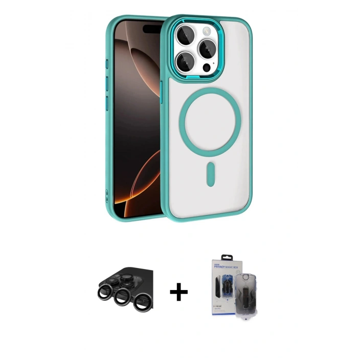 MARSİLYAN™- iPhone 15 Pro Max Kılıf Kıvılcım Prime - Siyah Vanessa Magic Hayalet Cam + Raze Metal Kamera Lens - TMGI