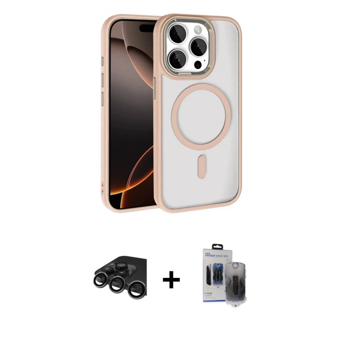 MARSİLYAN™- iPhone 15 Pro Max Kılıf Kıvılcım Prime - Siyah Vanessa Magic Hayalet Cam + Raze Metal Kamera Lens - TMGI