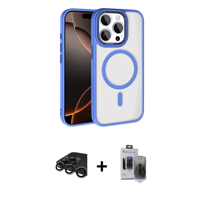 MARSİLYAN™- iPhone 15 Pro Max Kılıf Kıvılcım Prime - Siyah Vanessa Magic Hayalet Cam + Raze Metal Kamera Lens - TMGI