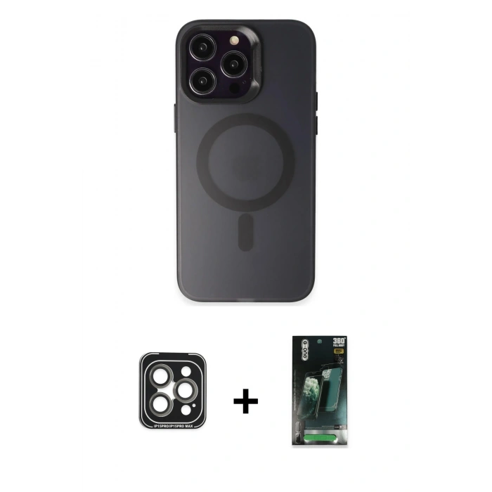 MARSİLYAN™- iPhone 15 Pro Max Kılıf Kozmos Çizgi Prime - Şeffaf 360 Full Body Arka Koruyucu + PVD Metal Kamera Lens - GI