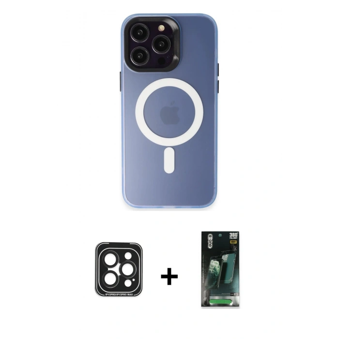MARSİLYAN™- iPhone 15 Pro Max Kılıf Kozmos Çizgi Prime - Şeffaf 360 Full Body Arka Koruyucu + PVD Metal Kamera Lens - SH