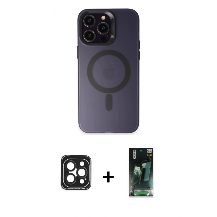 MARSİLYAN™- iPhone 15 Pro Max Kılıf Kozmos Çizgi Prime - Şeffaf 360 Full Body Arka Koruyucu + PVD Metal Kamera Lens - SH