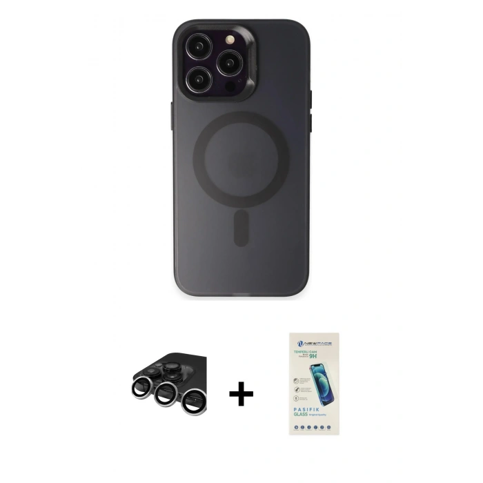 MARSİLYAN™- iPhone 15 Pro Max Kılıf Kozmos Çizgi Prime - Şeffaf Pasifik Cam Ekran Koruyucu + Raze Metal Kamera Lens - GS