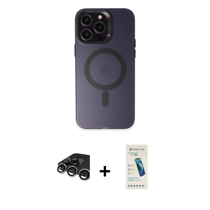MARSİLYAN™- iPhone 15 Pro Max Kılıf Kozmos Çizgi Prime - Şeffaf Pasifik Cam Ekran Koruyucu + Raze Metal Kamera Lens - GS