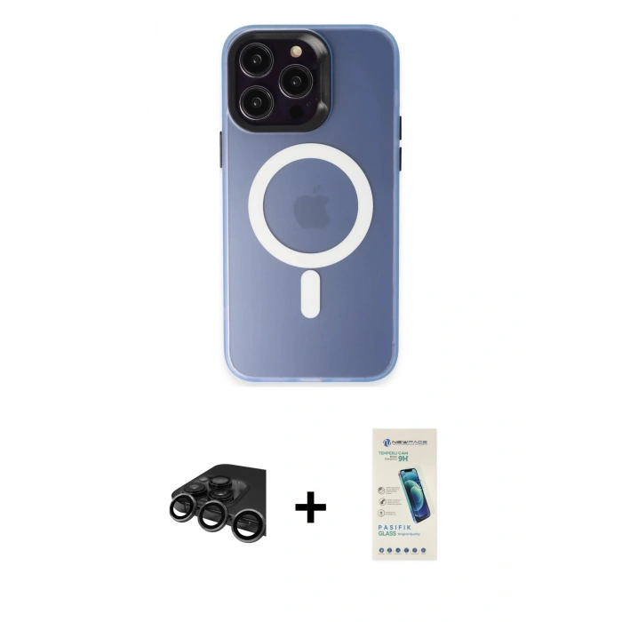 MARSİLYAN™- iPhone 15 Pro Max Kılıf Kozmos Çizgi Prime - Şeffaf Pasifik Cam Ekran Koruyucu + Raze Metal Kamera Lens - TMGI