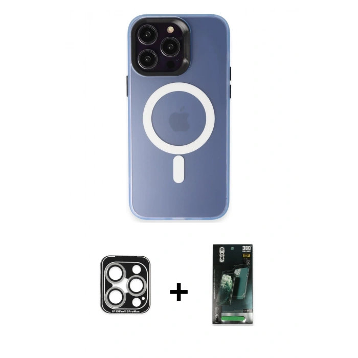 MARSİLYAN™- iPhone 15 Pro Max Kılıf Kozmos Çizgi Prime - Siyah 360 Mat Full Body Arka Koruyucu + PVD Metal Kamera Lens - GS