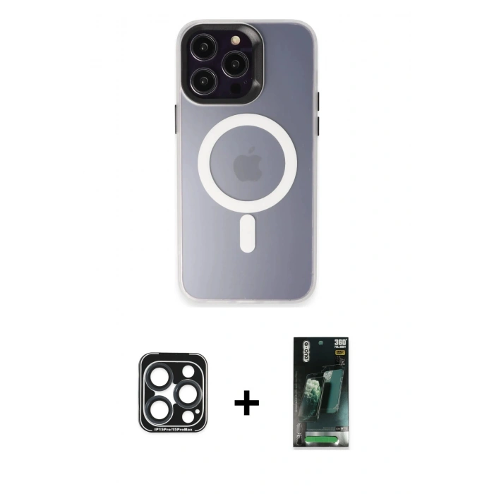 MARSİLYAN™- iPhone 15 Pro Max Kılıf Kozmos Çizgi Prime - Siyah 360 Mat Full Body Arka Koruyucu + PVD Metal Kamera Lens - LT