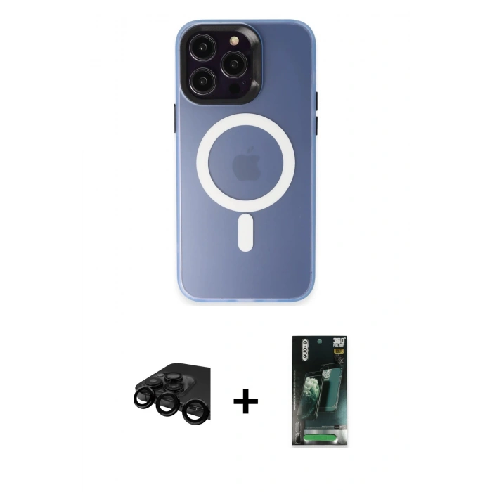 MARSİLYAN™- iPhone 15 Pro Max Kılıf Kozmos Çizgi Prime - Siyah 360 Mat Full Body Arka Koruyucu + Siyah Raze Metal Kamera Lens