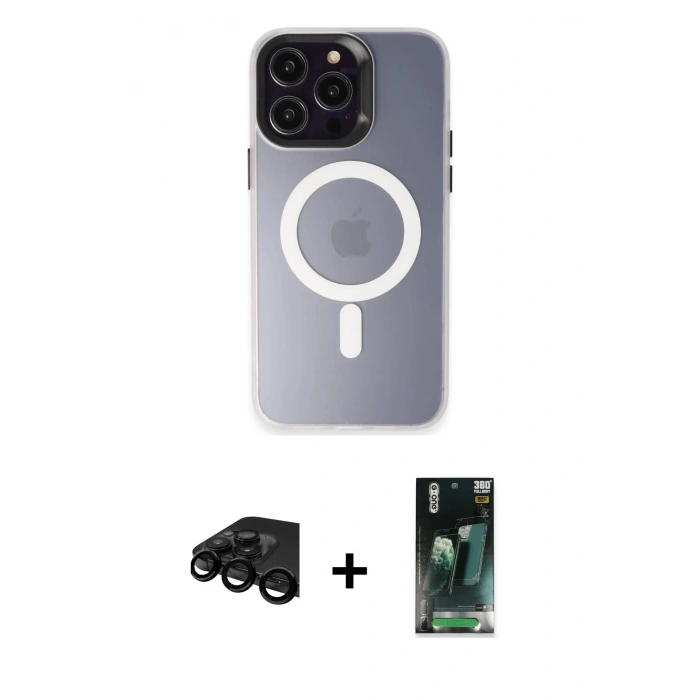 MARSİLYAN™- iPhone 15 Pro Max Kılıf Kozmos Çizgi Prime - Siyah 360 Mat Full Body Arka Koruyucu + Siyah Raze Metal Kamera Lens