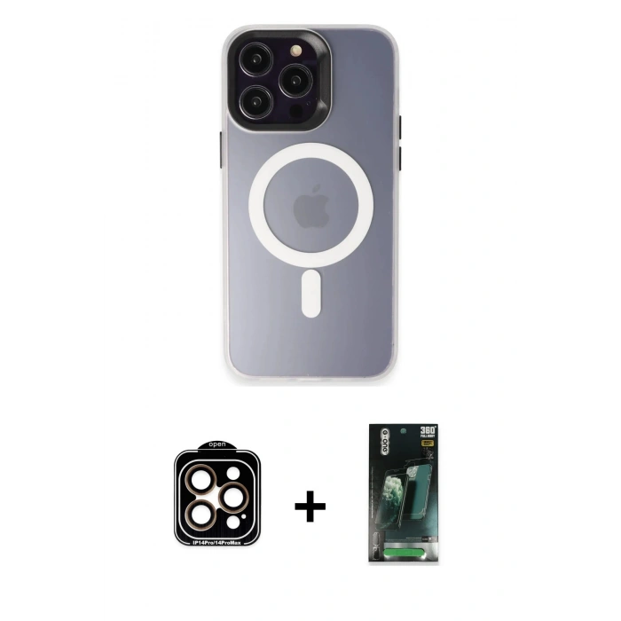 MARSİLYAN™- iPhone 15 Pro Max Kılıf Kozmos Çizgi Prime - Siyah 360 Mat Full Body Arka Koruyucu + Turuncu PVD Metal Kamera Lens