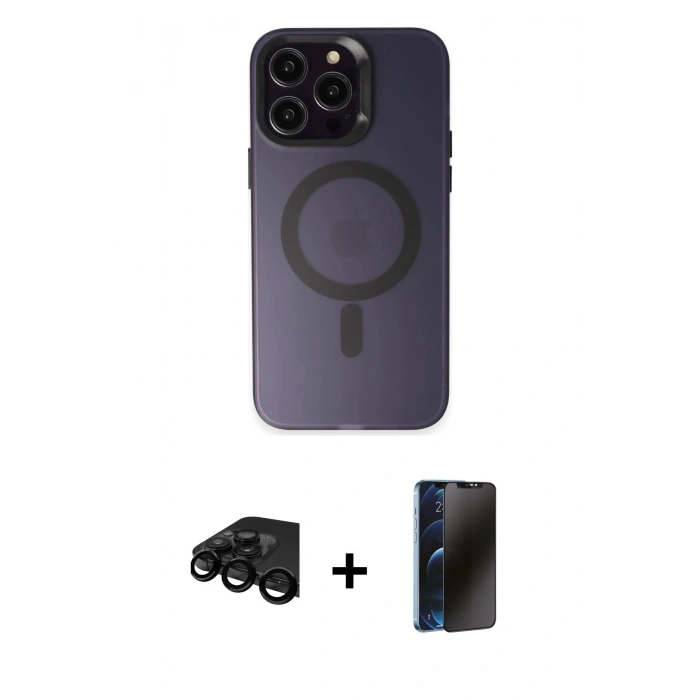 MARSİLYAN™- iPhone 15 Pro Max Kılıf Kozmos Çizgi Prime - Siyah 3D Antistatik Hayalet Cam Ekran Koruyucu + Raze Metal Kamera Lens - SH