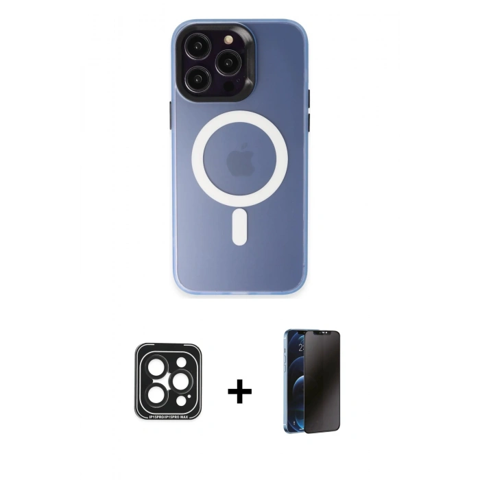 MARSİLYAN™- iPhone 15 Pro Max Kılıf Kozmos Çizgi Prime - Siyah 3D Antistatik Hayalet Cam Ekran Koruyucu + PVD Metal Kamera Lens - SH