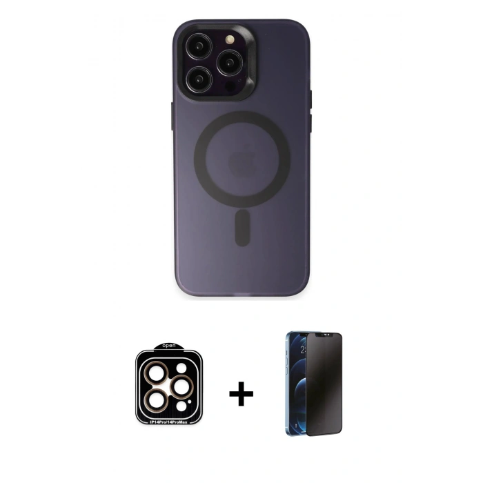 MARSİLYAN™- iPhone 15 Pro Max Kılıf Kozmos Çizgi Prime - Siyah 3D Antistatik Hayalet Cam Ekran Koruyucu + PVD Metal Kamera Lens - TU