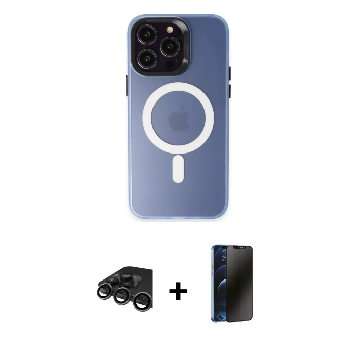 MARSİLYAN™- iPhone 15 Pro Max Kılıf Kozmos Çizgi Prime - Siyah 3D Antistatik Hayalet Cam Ekran Koruyucu + Titanyum Gri Raze Metal Kamera Lens
