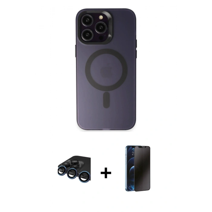 MARSİLYAN™- iPhone 15 Pro Max Kılıf Kozmos Çizgi Prime - Siyah 3D Antistatik Hayalet Cam Ekran Koruyucu + Raze Metal Kamera Lens - LT
