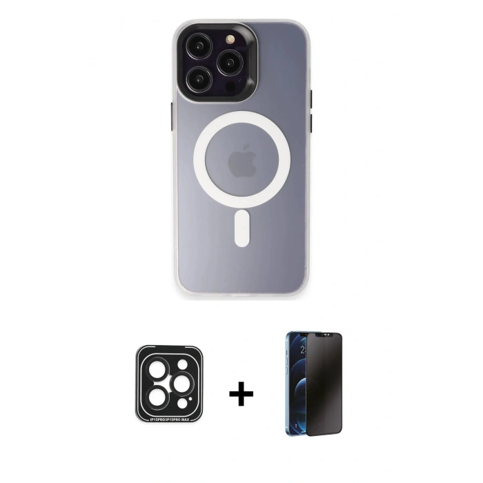 MARSİLYAN™- iPhone 15 Pro Max Kılıf Kozmos Çizgi Prime - Siyah 3D Antistatik Hayalet Cam Ekran Koruyucu + PVD Metal Kamera Lens - SH