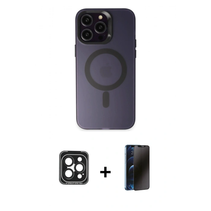 MARSİLYAN™- iPhone 15 Pro Max Kılıf Kozmos Çizgi Prime - Siyah 3D Antistatik Hayalet Cam Ekran Koruyucu + PVD Metal Kamera Lens - SH