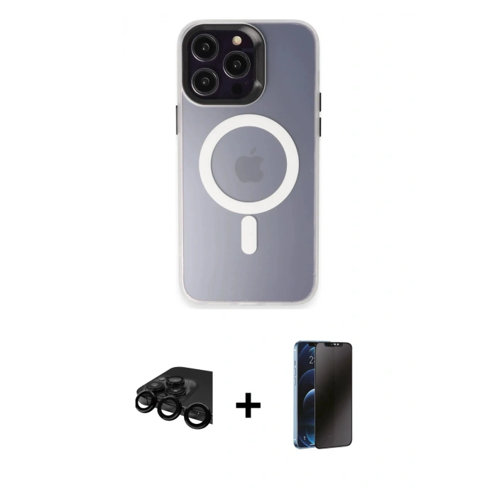 MARSİLYAN™- iPhone 15 Pro Max Kılıf Kozmos Çizgi Prime - Siyah 3D Antistatik Hayalet Cam Ekran Koruyucu + Raze Metal Kamera Lens - SH