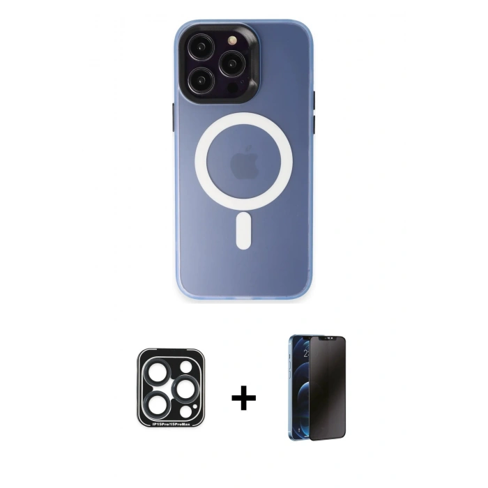 MARSİLYAN™- iPhone 15 Pro Max Kılıf Kozmos Çizgi Prime - Siyah 3D Antistatik Hayalet Cam Ekran Koruyucu + PVD Metal Kamera Lens - LT
