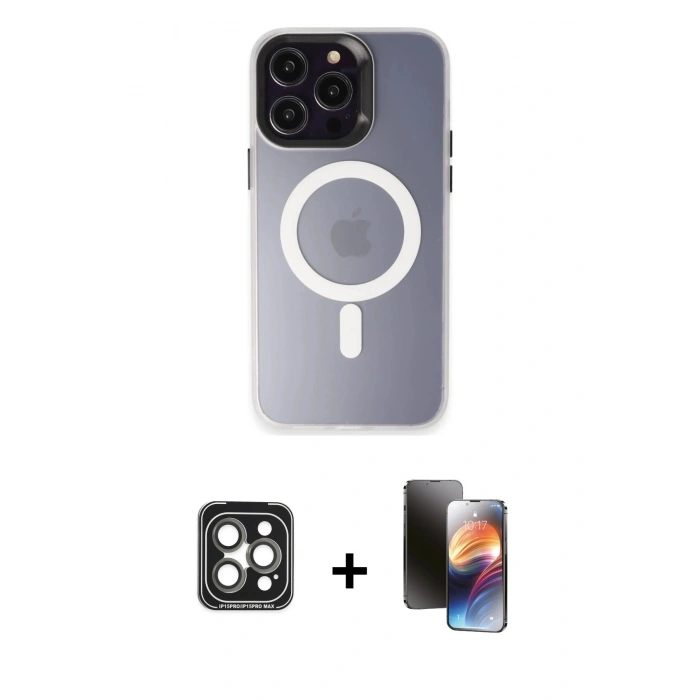 MARSİLYAN™- iPhone 15 Pro Max Kılıf Kozmos Çizgi Prime - Siyah 3D Antistatik Mat Seramik Nano Ekran Koruyucu + PVD Metal Kamera Lens - GI