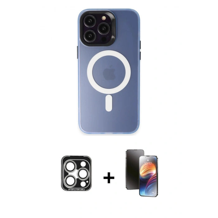 MARSİLYAN™- iPhone 15 Pro Max Kılıf Kozmos Çizgi Prime - Siyah 3D Antistatik Mat Seramik Nano Ekran Koruyucu + Gümüş PVD Metal Kamera Lens