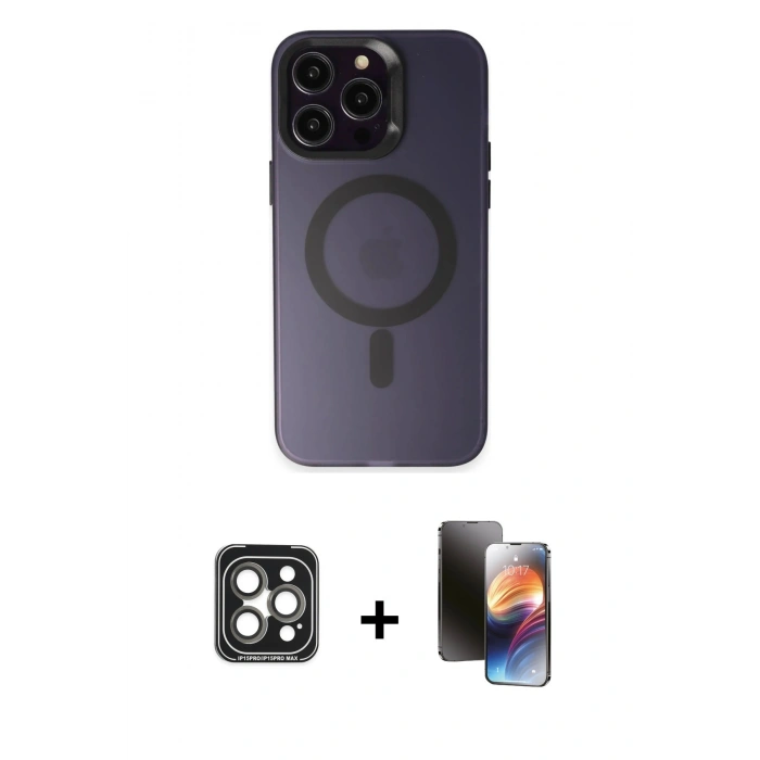 MARSİLYAN™- iPhone 15 Pro Max Kılıf Kozmos Çizgi Prime - Siyah 3D Antistatik Mat Seramik Nano Ekran Koruyucu + PVD Metal Kamera Lens - GI