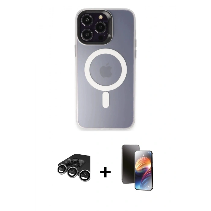 MARSİLYAN™- iPhone 15 Pro Max Kılıf Kozmos Çizgi Prime - Siyah 3D Antistatik Mat Seramik Nano Ekran Koruyucu + Raze Metal Kamera Lens - GS