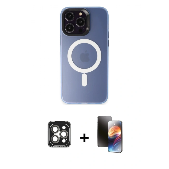 MARSİLYAN™- iPhone 15 Pro Max Kılıf Kozmos Çizgi Prime - Siyah 3D Antistatik Mat Seramik Nano Ekran Koruyucu + PVD Metal Kamera Lens - GI
