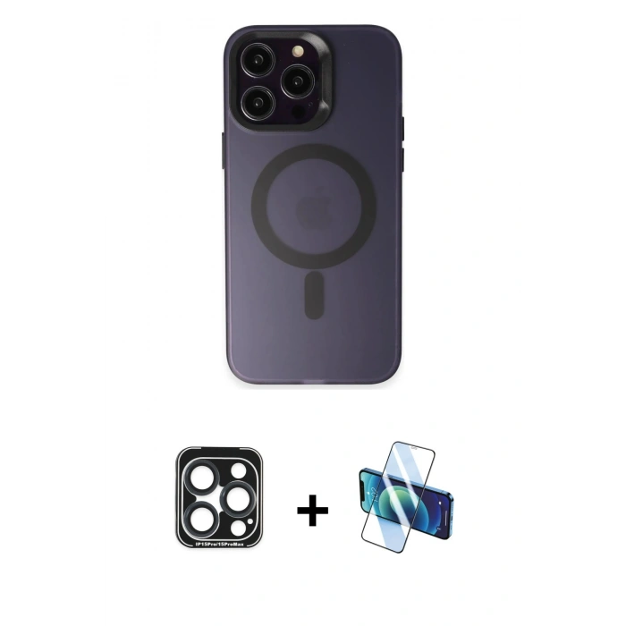 MARSİLYAN™- iPhone 15 Pro Max Kılıf Kozmos Çizgi Prime - Siyah 3D Antistatik Seramik Nano Ekran Koruyucu + PVD Metal Kamera Lens - LT