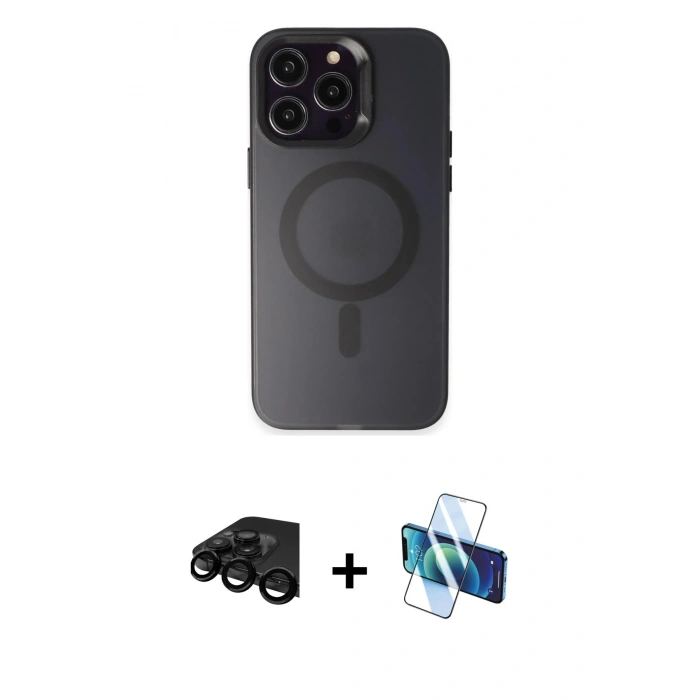 MARSİLYAN™- iPhone 15 Pro Max Kılıf Kozmos Çizgi Prime - Siyah 3D Antistatik Seramik Nano Ekran Koruyucu + Siyah Raze Metal Kamera Lens