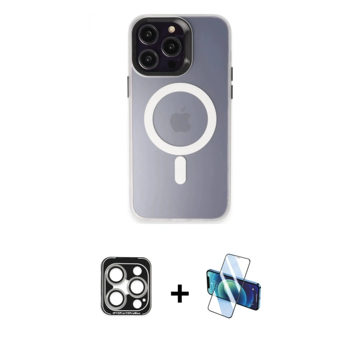 MARSİLYAN™- iPhone 15 Pro Max Kılıf Kozmos Çizgi Prime - Siyah 3D Antistatik Seramik Nano Ekran Koruyucu + PVD Metal Kamera Lens - GS