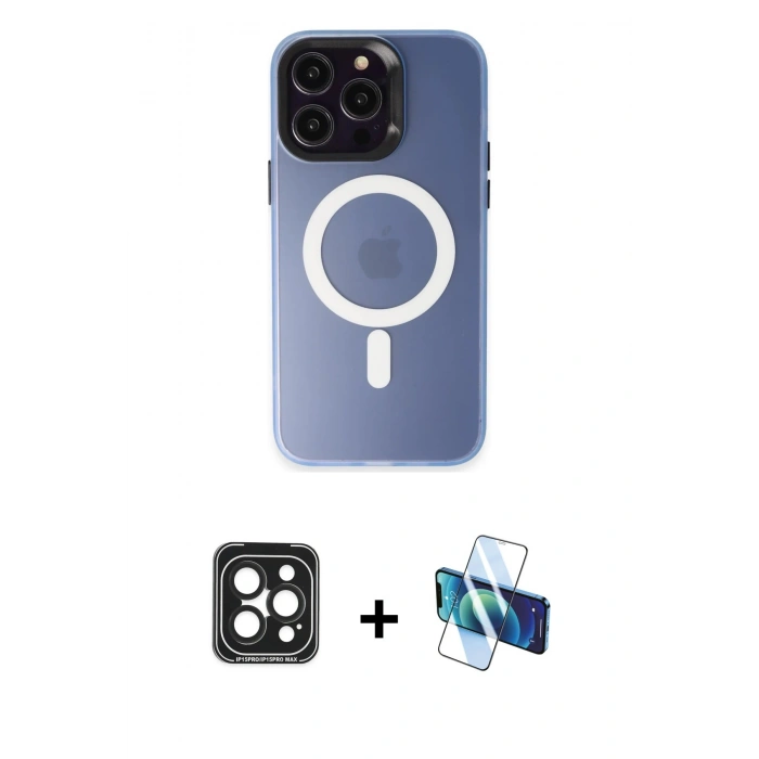 MARSİLYAN™- iPhone 15 Pro Max Kılıf Kozmos Çizgi Prime - Siyah 3D Antistatik Seramik Nano Ekran Koruyucu + PVD Metal Kamera Lens - SH