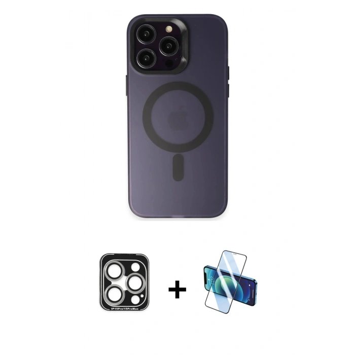 MARSİLYAN™- iPhone 15 Pro Max Kılıf Kozmos Çizgi Prime - Siyah 3D Antistatik Seramik Nano Ekran Koruyucu + PVD Metal Kamera Lens - GS