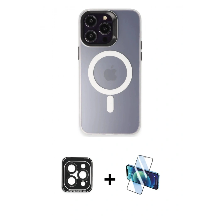 MARSİLYAN™- iPhone 15 Pro Max Kılıf Kozmos Çizgi Prime - Siyah 3D Antistatik Seramik Nano Ekran Koruyucu + PVD Metal Kamera Lens - SH