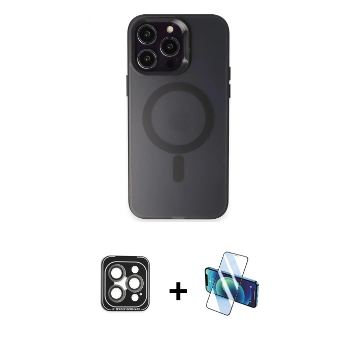 MARSİLYAN™- iPhone 15 Pro Max Kılıf Kozmos Çizgi Prime - Siyah 3D Antistatik Seramik Nano Ekran Koruyucu + PVD Metal Kamera Lens - GI