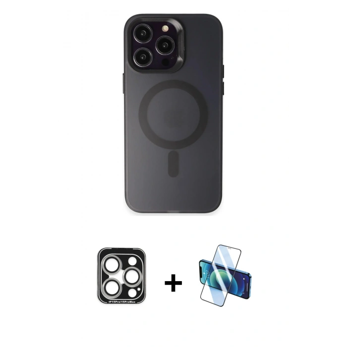 MARSİLYAN™- iPhone 15 Pro Max Kılıf Kozmos Çizgi Prime - Siyah 3D Antistatik Seramik Nano Ekran Koruyucu + PVD Metal Kamera Lens - GS