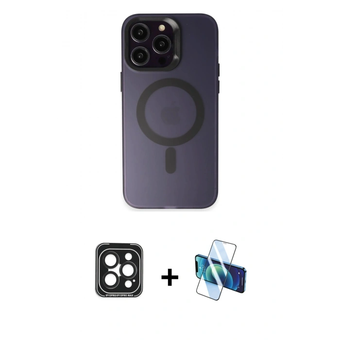 MARSİLYAN™- iPhone 15 Pro Max Kılıf Kozmos Çizgi Prime - Siyah 3D Antistatik Seramik Nano Ekran Koruyucu + PVD Metal Kamera Lens - SH