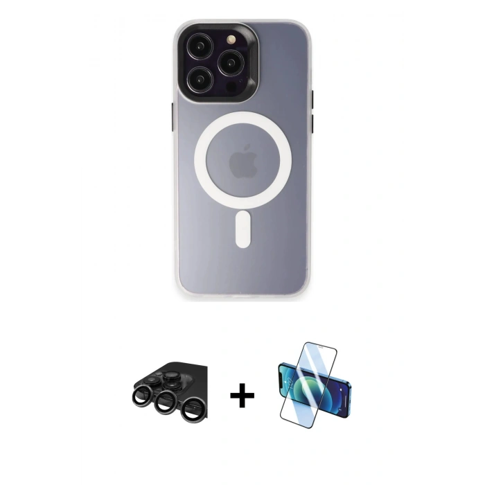 MARSİLYAN™- iPhone 15 Pro Max Kılıf Kozmos Çizgi Prime - Siyah 3D Antistatik Seramik Nano Ekran Koruyucu + Titanyum Gri Raze Metal Kamera Lens