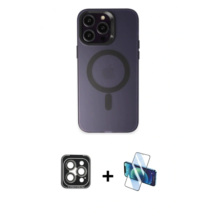 MARSİLYAN™- iPhone 15 Pro Max Kılıf Kozmos Çizgi Prime - Siyah 3D Antistatik Seramik Nano Ekran Koruyucu + PVD Metal Kamera Lens - GI