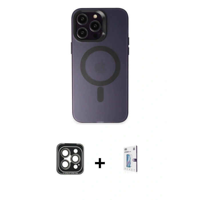 MARSİLYAN™- iPhone 15 Pro Max Kılıf Kozmos Çizgi Prime - Siyah Bilvis 0.18mm Plus Cam Ekran Koruyucu + PVD Metal Kamera Lens - GI