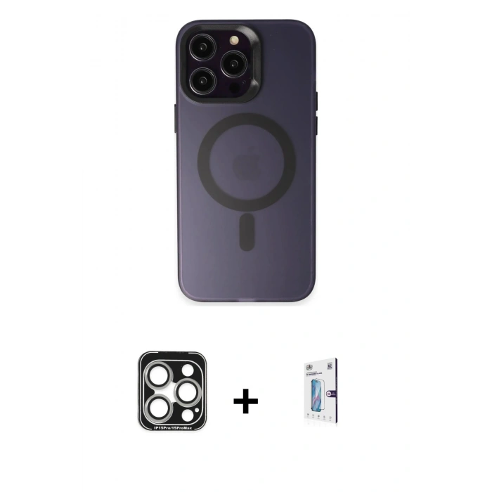 MARSİLYAN™- iPhone 15 Pro Max Kılıf Kozmos Çizgi Prime - Siyah Bilvis 0.18mm Plus Cam Ekran Koruyucu + PVD Metal Kamera Lens - GS