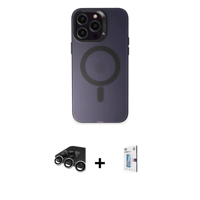 MARSİLYAN™- iPhone 15 Pro Max Kılıf Kozmos Çizgi Prime - Siyah Bilvis 0.18mm Plus Cam Ekran Koruyucu + Raze Metal Kamera Lens - GS