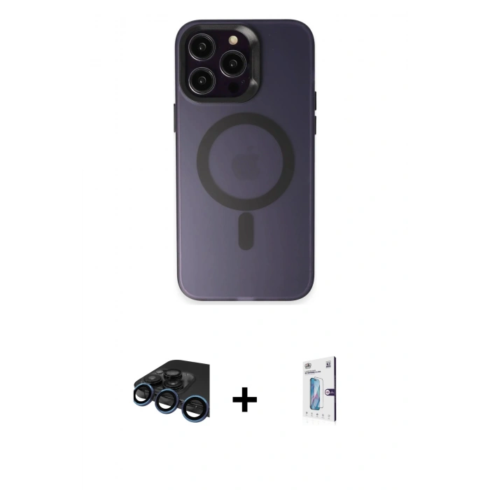 MARSİLYAN™- iPhone 15 Pro Max Kılıf Kozmos Çizgi Prime - Siyah Bilvis 0.18mm Plus Cam Ekran Koruyucu + Raze Metal Kamera Lens - LT