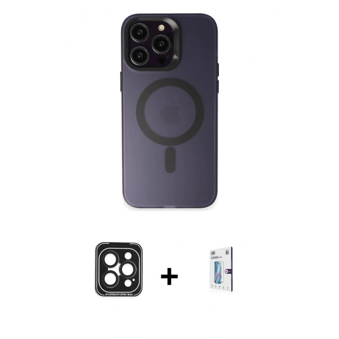 MARSİLYAN™- iPhone 15 Pro Max Kılıf Kozmos Çizgi Prime - Siyah Bilvis 0.18mm Plus Cam Ekran Koruyucu + Siyah PVD Metal Kamera Lens