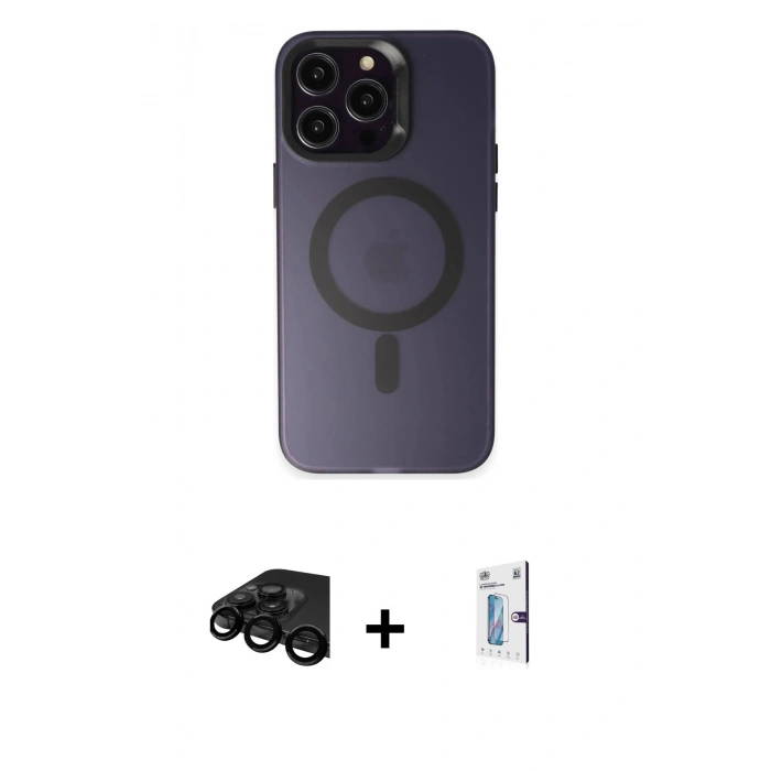 MARSİLYAN™- iPhone 15 Pro Max Kılıf Kozmos Çizgi Prime - Siyah Bilvis 0.18mm Plus Cam Ekran Koruyucu + Raze Metal Kamera Lens - SH