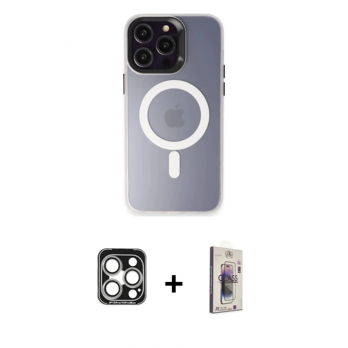 MARSİLYAN™- iPhone 15 Pro Max Kılıf Kozmos Çizgi Prime - Siyah Bilvis 3D Cam Ekran Koruyucu + PVD Metal Kamera Lens - GS