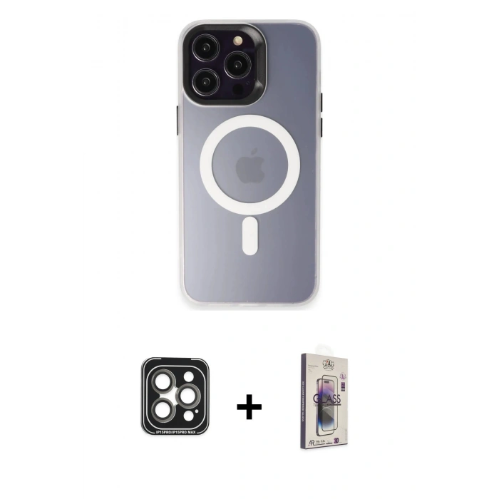 MARSİLYAN™- iPhone 15 Pro Max Kılıf Kozmos Çizgi Prime - Siyah Bilvis 3D Cam Ekran Koruyucu + PVD Metal Kamera Lens - GI