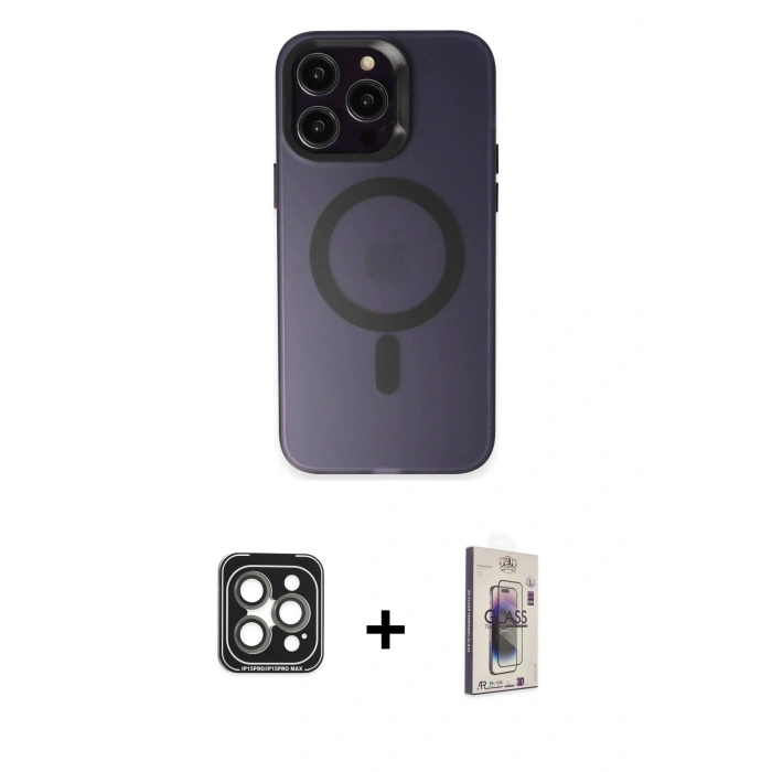 MARSİLYAN™- iPhone 15 Pro Max Kılıf Kozmos Çizgi Prime - Siyah Bilvis 3D Cam Ekran Koruyucu + PVD Metal Kamera Lens - GI