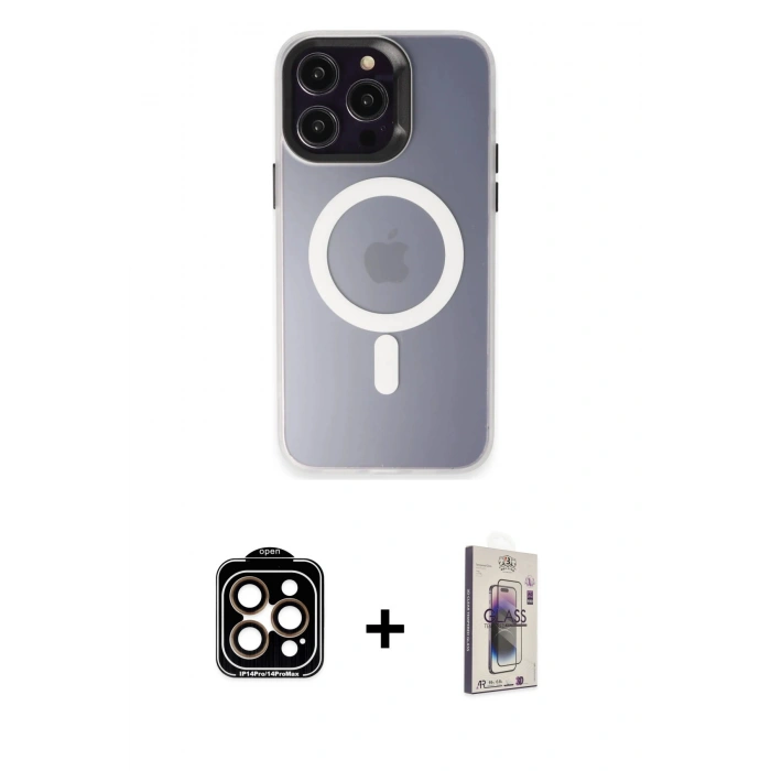 MARSİLYAN™- iPhone 15 Pro Max Kılıf Kozmos Çizgi Prime - Siyah Bilvis 3D Cam Ekran Koruyucu + PVD Metal Kamera Lens - TU